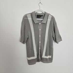 Massive Luxury Edition Sage Green Knit Collard Short Sleeve Cardigan Shirt XL